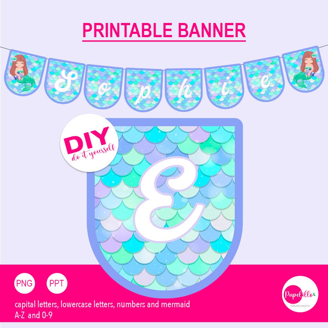 Printable Mermaids Banner, Mermaid Party Decoration, Mermaid Banner A-Z, Mermaid Decoration ...