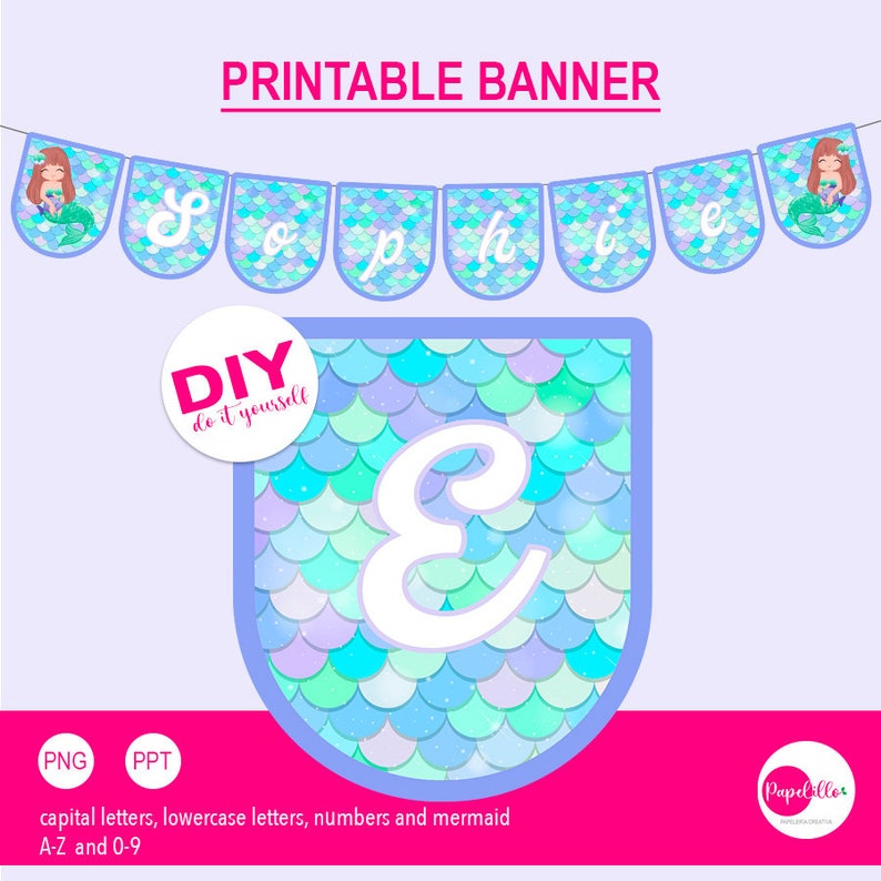 Printable Mermaids Banner, Mermaid Party Decoration, Mermaid Banner A-Z ...