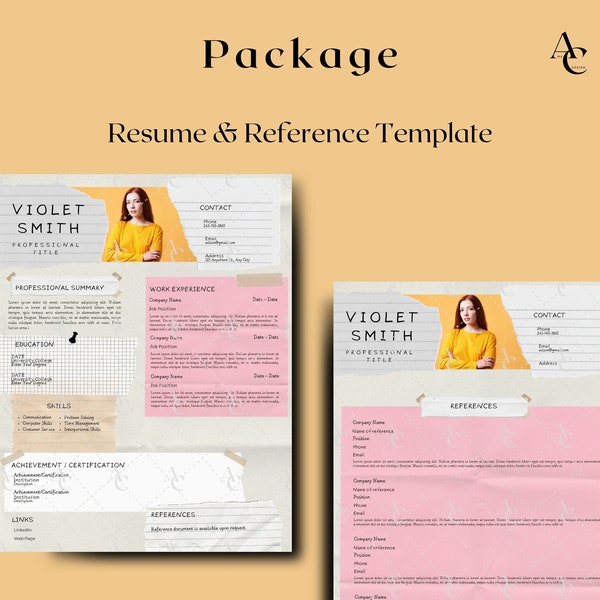 Resume Template 2024, Canva, Instant Download, References, Printable, Resume post it design, Aesthetic idea resume, Coquette resume