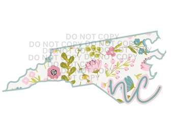 PNG del estado de Carolina del Norte, diseño floral del estado, archivo de sublimación o dtf para impresión
