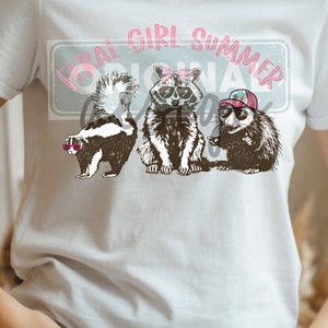 Feral Girl Summer png, archivo de sublimación. Archivo png de verano, zorrillo, mapache, zarigüeya png, original, diseño personalizado png
