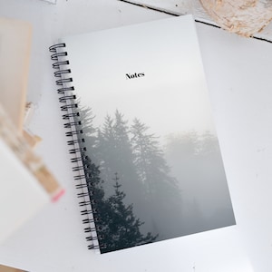 Evergreen softcover Notebook, Mountains Softcover Journal For Him, Forest Diary, Notes, Custom Gift For Her, Notebook For Him