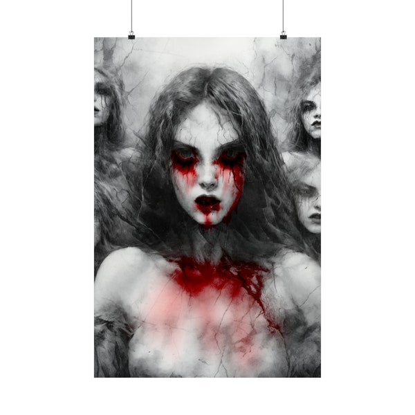 Visions of the Damned - Haunting Matte Vertical Poster with Blood-Red Accents