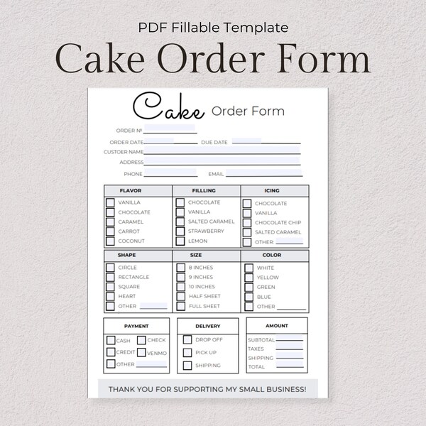 Cake Order Form Template PDF Fillable Bakery Order Form Cake Pops Order Form PDF Fillable Small Business Forms Bakery Business