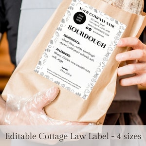 Sourdough Ingredients Label Cottage Food Bakery Label Sourdough Bread Ingredient Label Cottage Food Law Label Home Baked Goods Label
