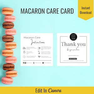 Macaron zorgkaartsjabloon Onderhoudsinstructies Zorggids Serveerinstructies Bedankkaart Afdrukbare zorgkaart Bakkerijbedrijf