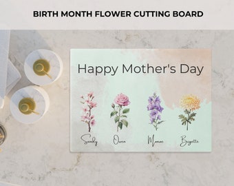 Geboortemaand bloem gepersonaliseerde glazen snijplank cadeau idee voor moeder keuken cadeau snijplank familie geboorte bloem