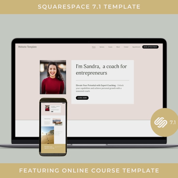 Squarespace Website Template 7.1 for Entrepreneurs Website Design for Coaching Services Online Course Template Blogger Squarespace Template