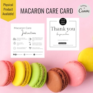 Macaron Care Kartenvorlage Pflegeanleitung Option Made to Order Pflegeanleitung Servieranleitung Dankeskarte Printable Macarons Pflege
