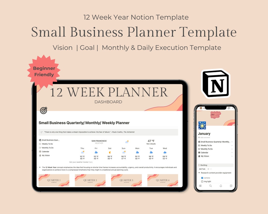 12 Week Year Notion Planner Template: Small Business Goal Tracker ...