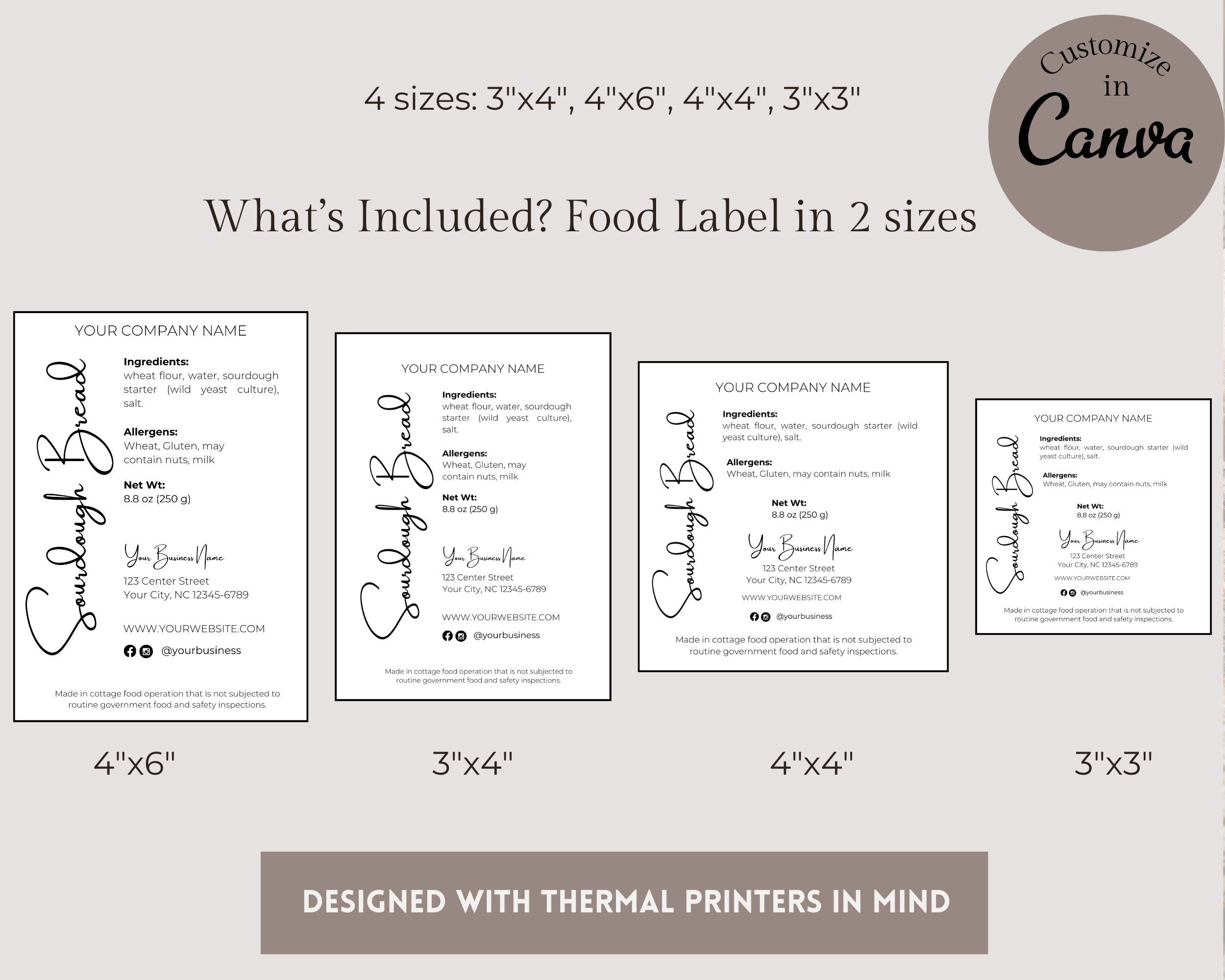 Cottage Food Label Ingredient Label Template Cottage Bakery Label for ...