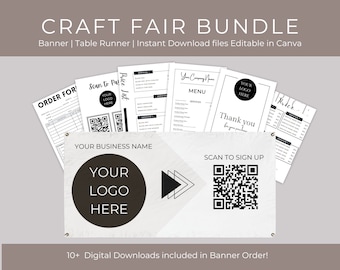 Paquete de exhibición para feria de artesanía: pancartas para puestos de vendedores, letrero con código QR (plantillas digitales)
