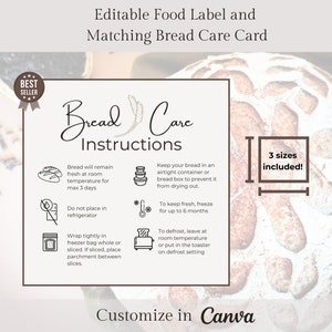 Sjabloon zuurdesembrood etiket Onderhoudsinstructies zuurdesembrood Afdrukbare onderhoudskaart voor brood Labelsticker voor brood Cadeaukaartjes Brood Zakelijk