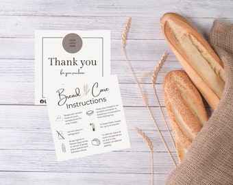 Customizable bread label Template Printable Bread Care Guide Artisan Bread Label Custom Food Label Sourdough Bread Bread Board Bread Making