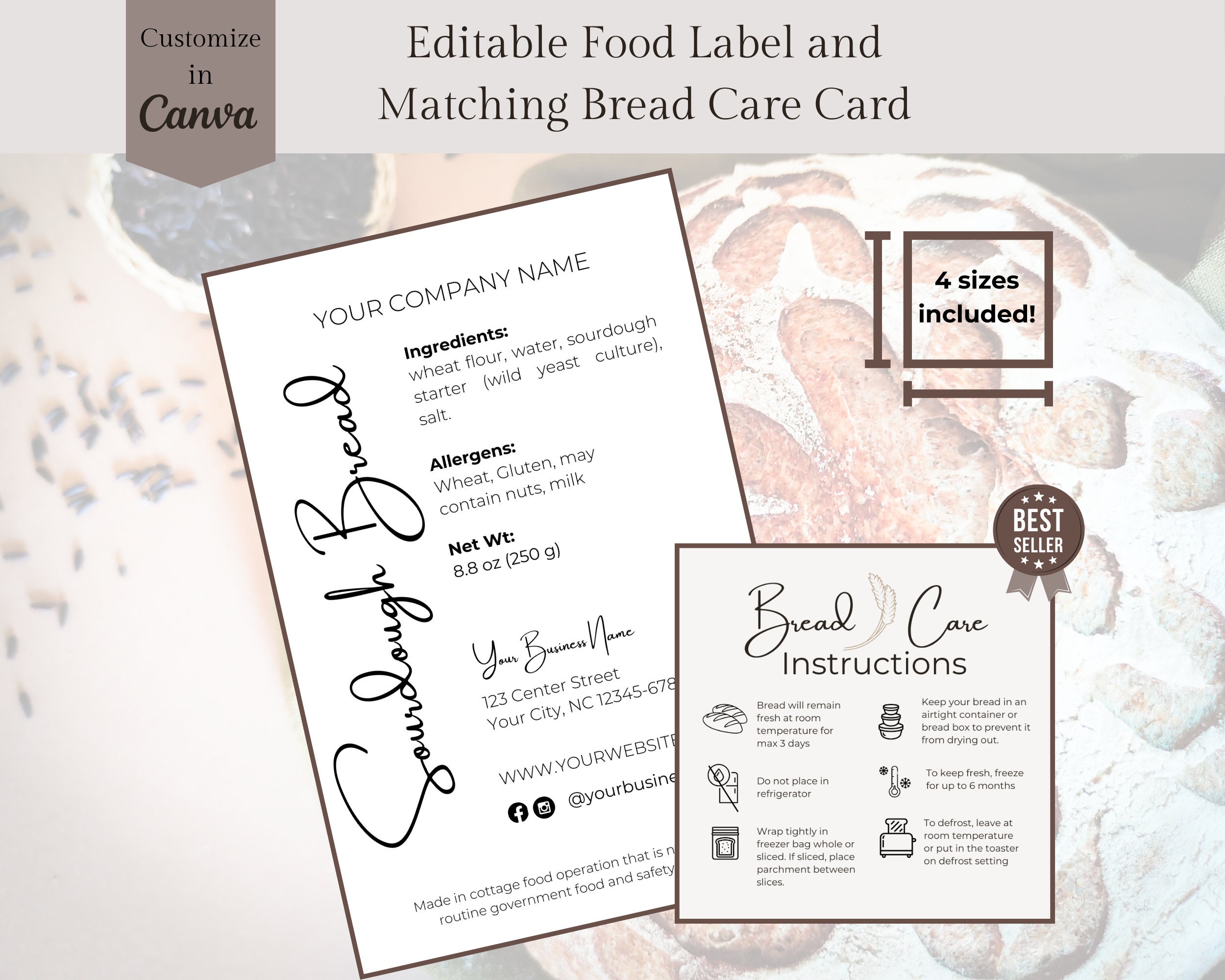 Cottage Food Label Ingredient Label Template Cottage Bakery Label for ...