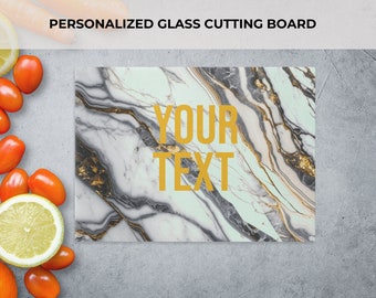 Personalized Monogram Chopping Board Marble Look Glass Cutting Board Engraved Serving Tray Housewarming Gift Newlywed Gift Graduation Gift