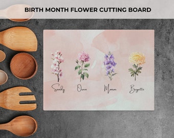Custom Cutting Board Birth Month Flower Chopping Board Birth Flower Gift Idea Glass Personalized Cutting Board Charcuterie Board