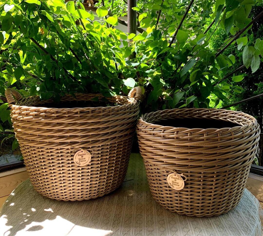 Set of Rattan Planters, Flower Pot, Large Plant Pot, Wicker Basket ...