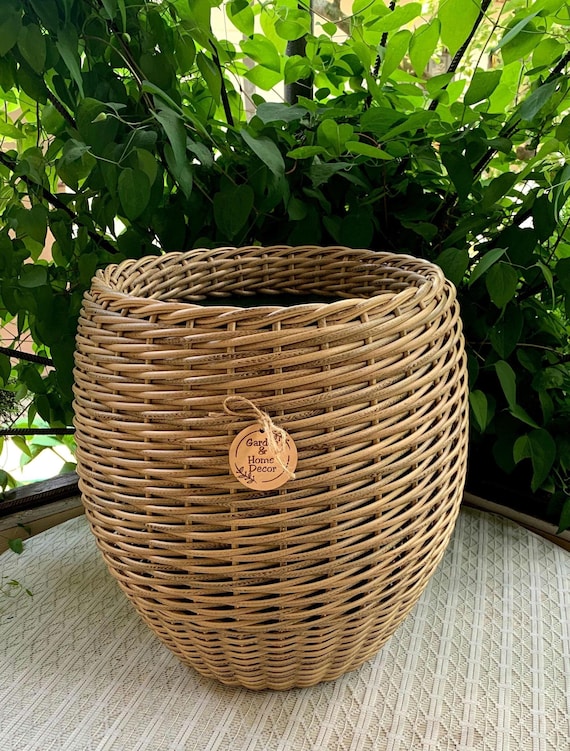 Rattan-Pflanzgefäß, großer Blumentopf, geflochtener Gartenkorb