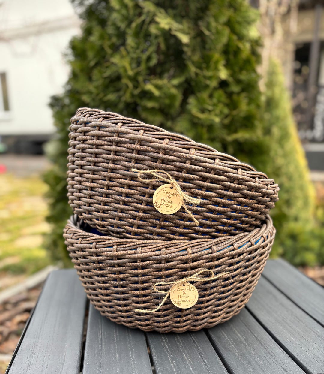 ラタン製　球形プランター　※植物もご希望の方はメッセージください Rattan Flower Planter, Decorative Plant Pot, Woven Basket for