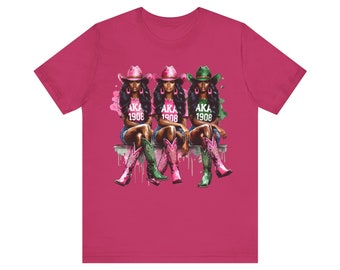 AKA 1908 Pink & Green Western Tee Unisex Cowgirl Shirt for Sorority Sister Functions Unique Alpha Kappa Alpha Wear Gift for Her