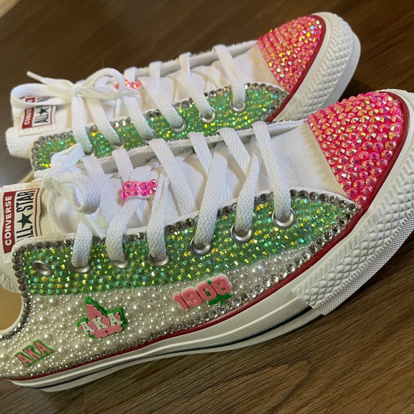 Pink & Green AKA Bling Converse Custom Sorority Sister Gift Shine at Functions Unique Bling Shoes for Her Sneaker Style