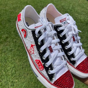 Delta Bling Converse: Red, Black & Pearl Sorority Sneakers