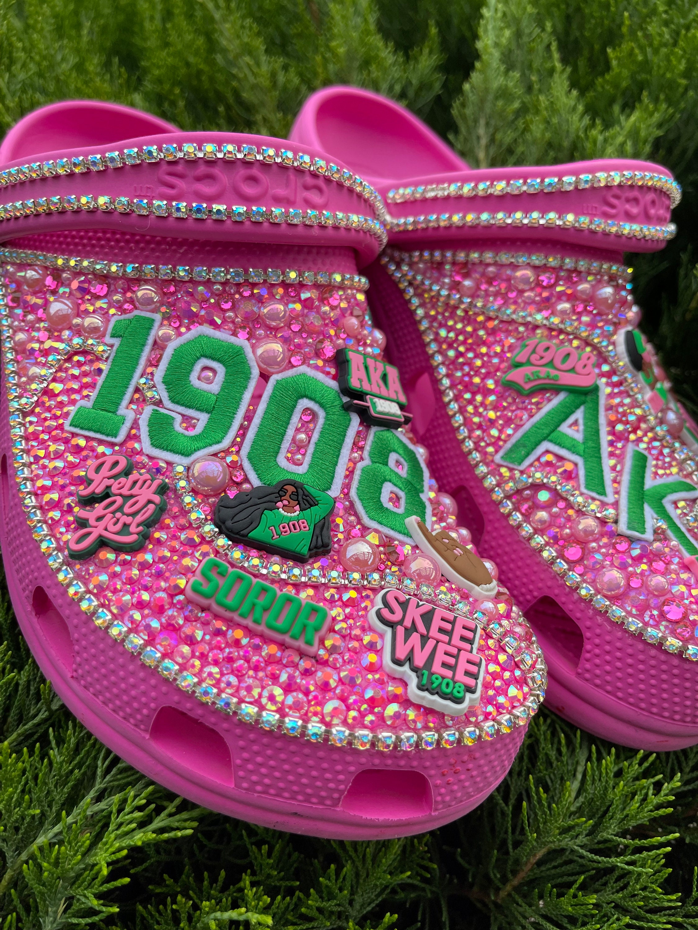 Pink and Green AKA Bling Crocs Custom Sorority Shoes, Perfect Gift for
