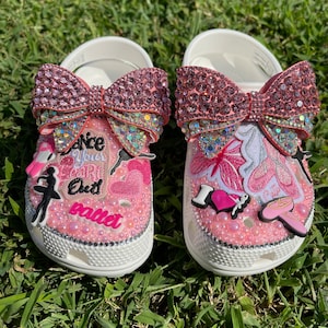 White, Black and Pink Kids Bling Crocs, Kids Ballet Clogs, Gift for Dancer, Gift for her, Gift for Ballet Dancer, Bling Crocs for Dance