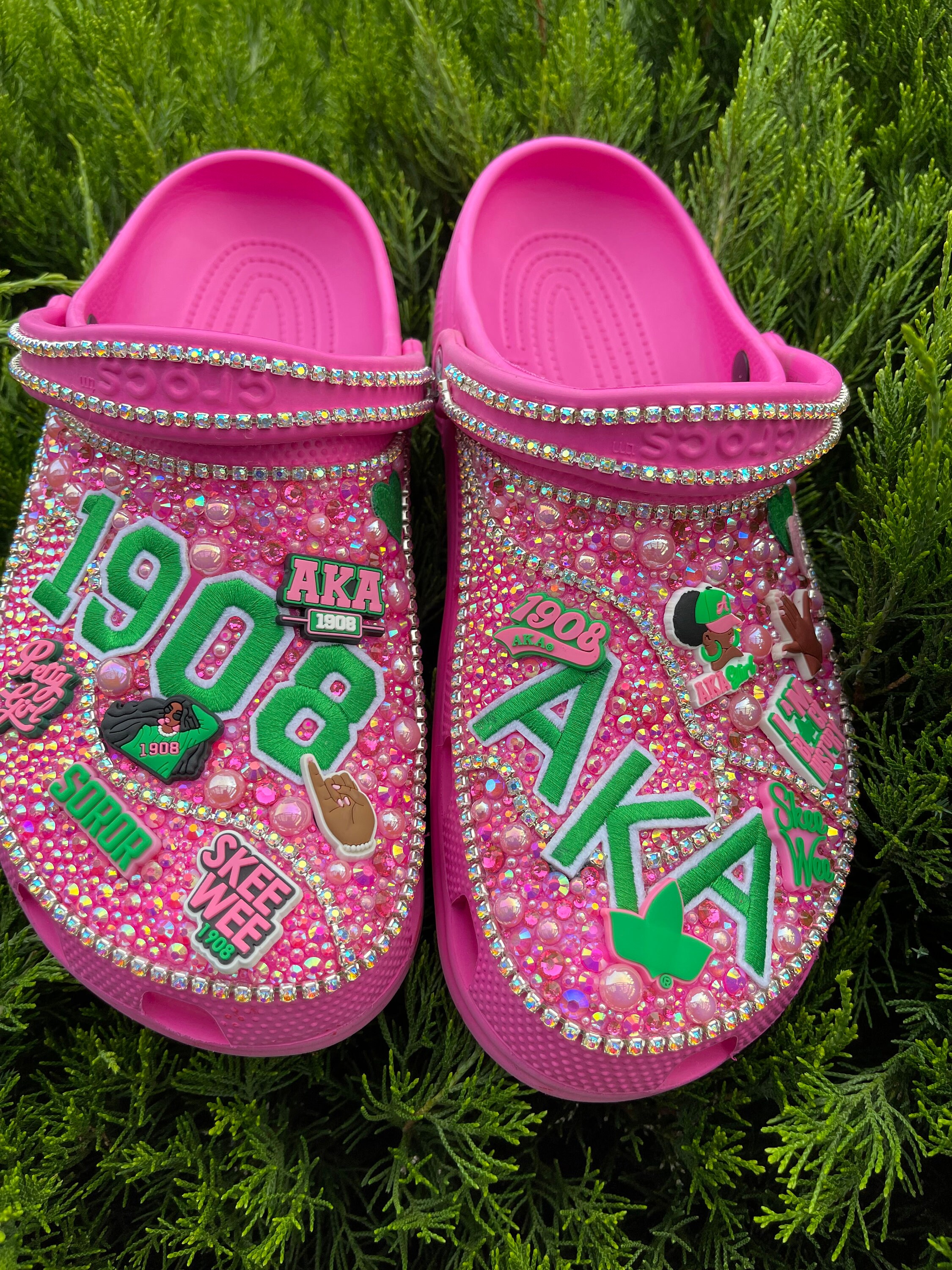 Pink and Green AKA Bling Crocs Custom Sorority Shoes, Perfect Gift for