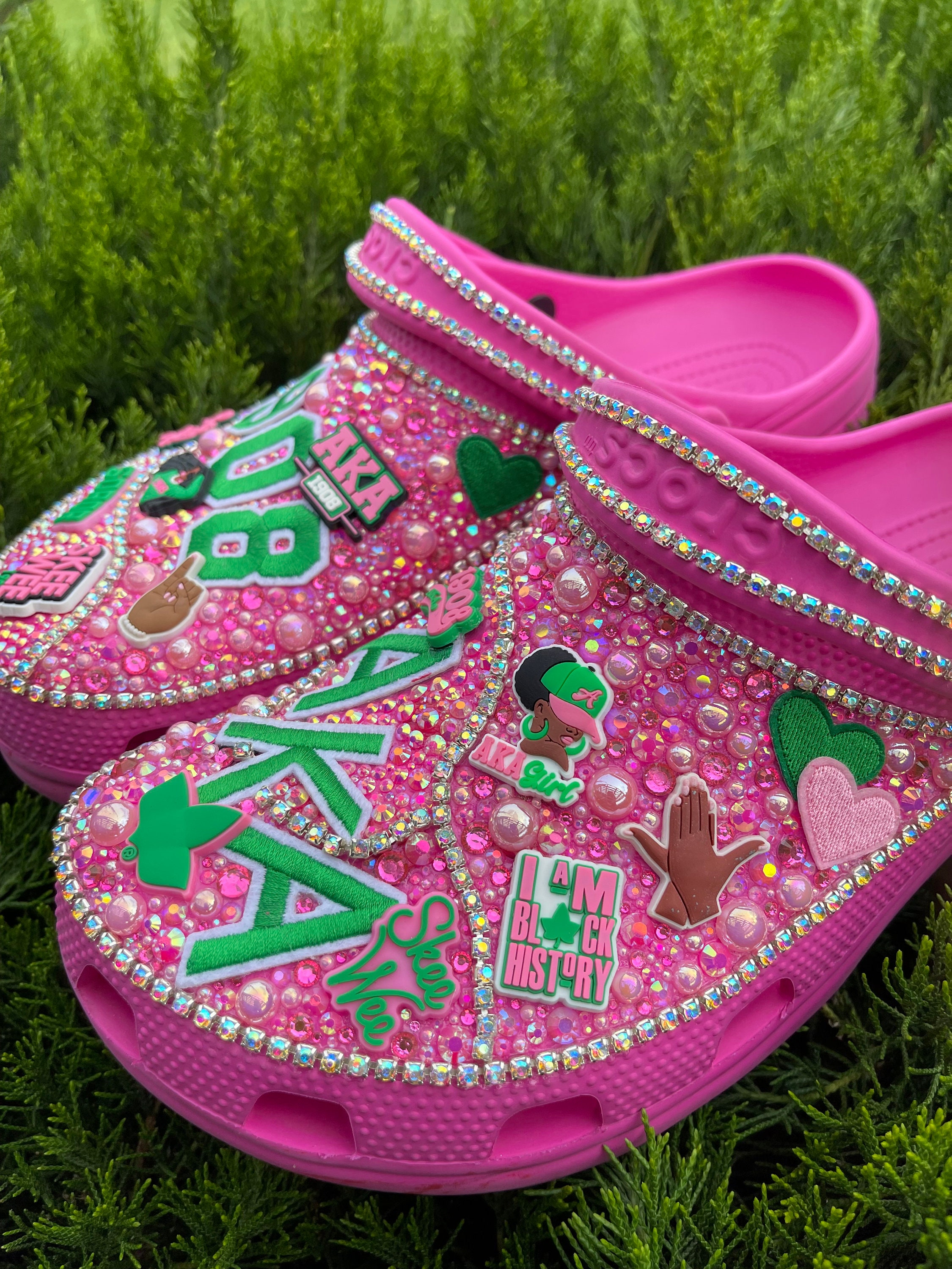 Pink and Green AKA Bling Crocs Custom Sorority Shoes, Perfect Gift for