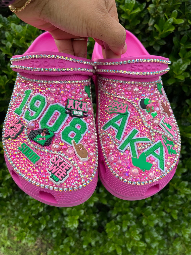 Pink and Green AKA Bling Crocs Custom Sorority Shoes, Perfect Gift for