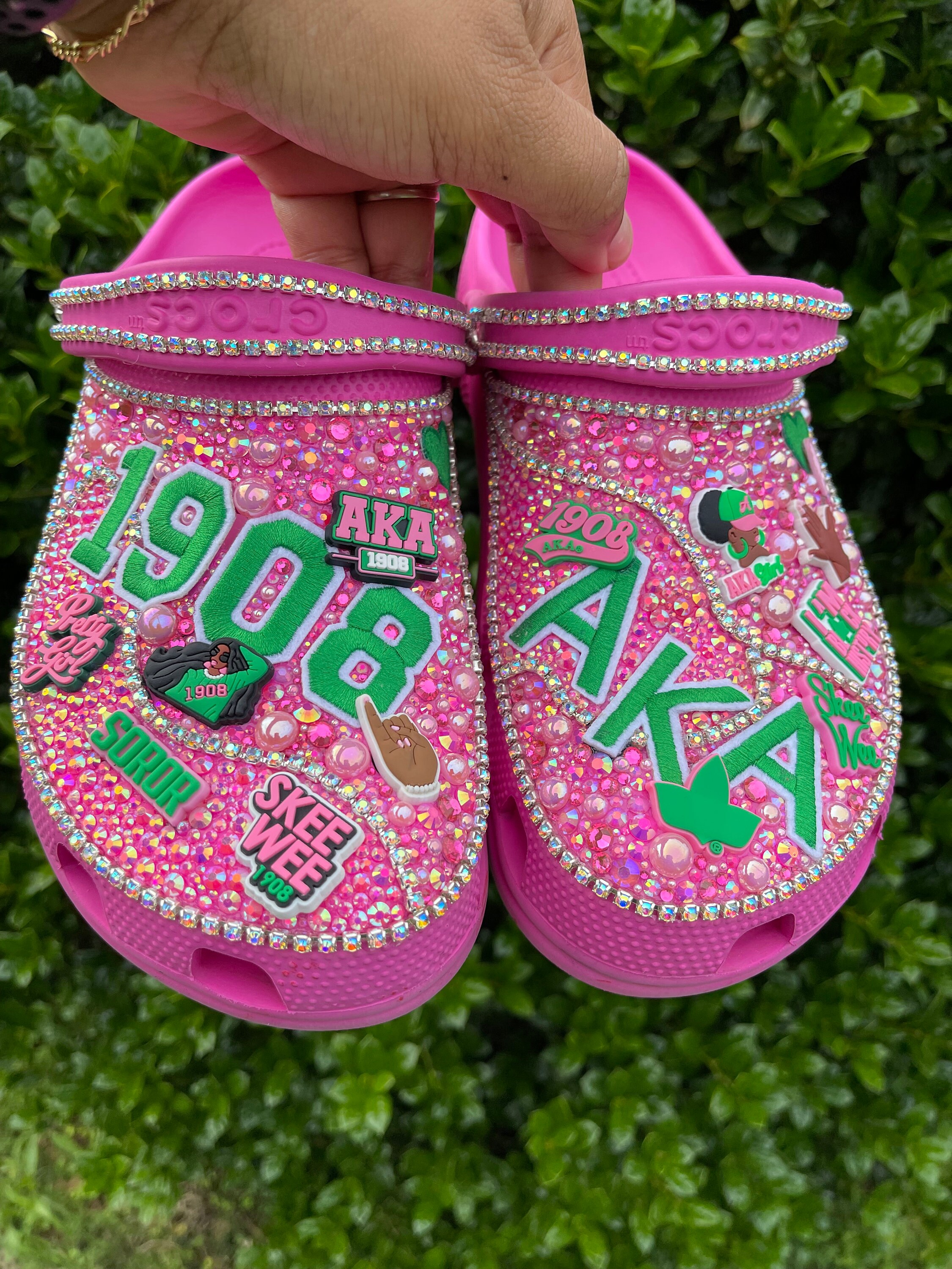 Pink and Green AKA Bling Crocs Custom Sorority Shoes, Perfect Gift for
