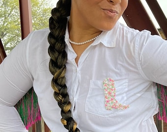 Custom Pink and Green Rhinestone Pearl Cowboy Boot Brooch Sorority Sister Gift AKA Bling Accessory for Her Sorority Function Statement Piece