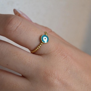 14k Gold Evil Eye Ring: Dainty Good Luck Charm
