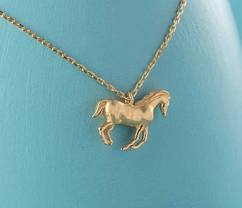 14k Real Solid Gold Horse Necklace, Dainty Animal Jewelry, Horse Necklace, Gold Horse Pendant, Gift for Mom, Mothers Day Gift image 2