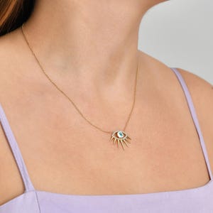 14K Gold Evil Eye Necklace: Turquoise Charm, Dainty Good Luck Jewelry