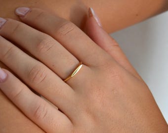14K Solid Gold Thin Band Ring, Minimalist Stacking Jewelry