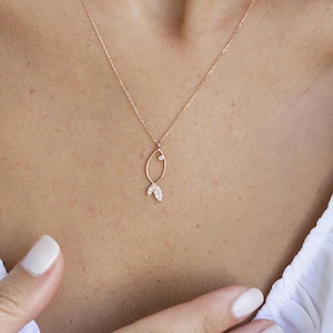 14K Gold Fish Necklace, Fish Pendant Gold, Fish Charm Necklace, Fish Symbol Necklace, Animal Gold Necklace, Gift For Her Him, Gift for Mom