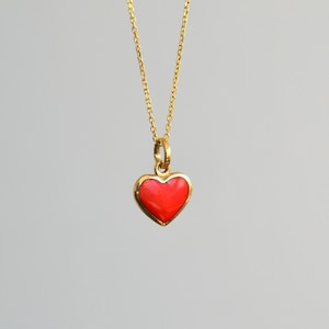 14K Gold Red Enamel Heart Pendant Necklace: Minimalist Charm Jewelry