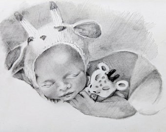 100% Pencil Sketches, Custom Portrait, Hand Drawn, Children Portrait, Kid Drawing, Special Gift, Drawing from Photo, Personalised Portrait