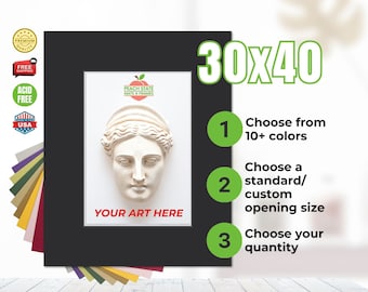 30x40" Acid-Free Matboard - White Core, Custom Opening, USA Made
