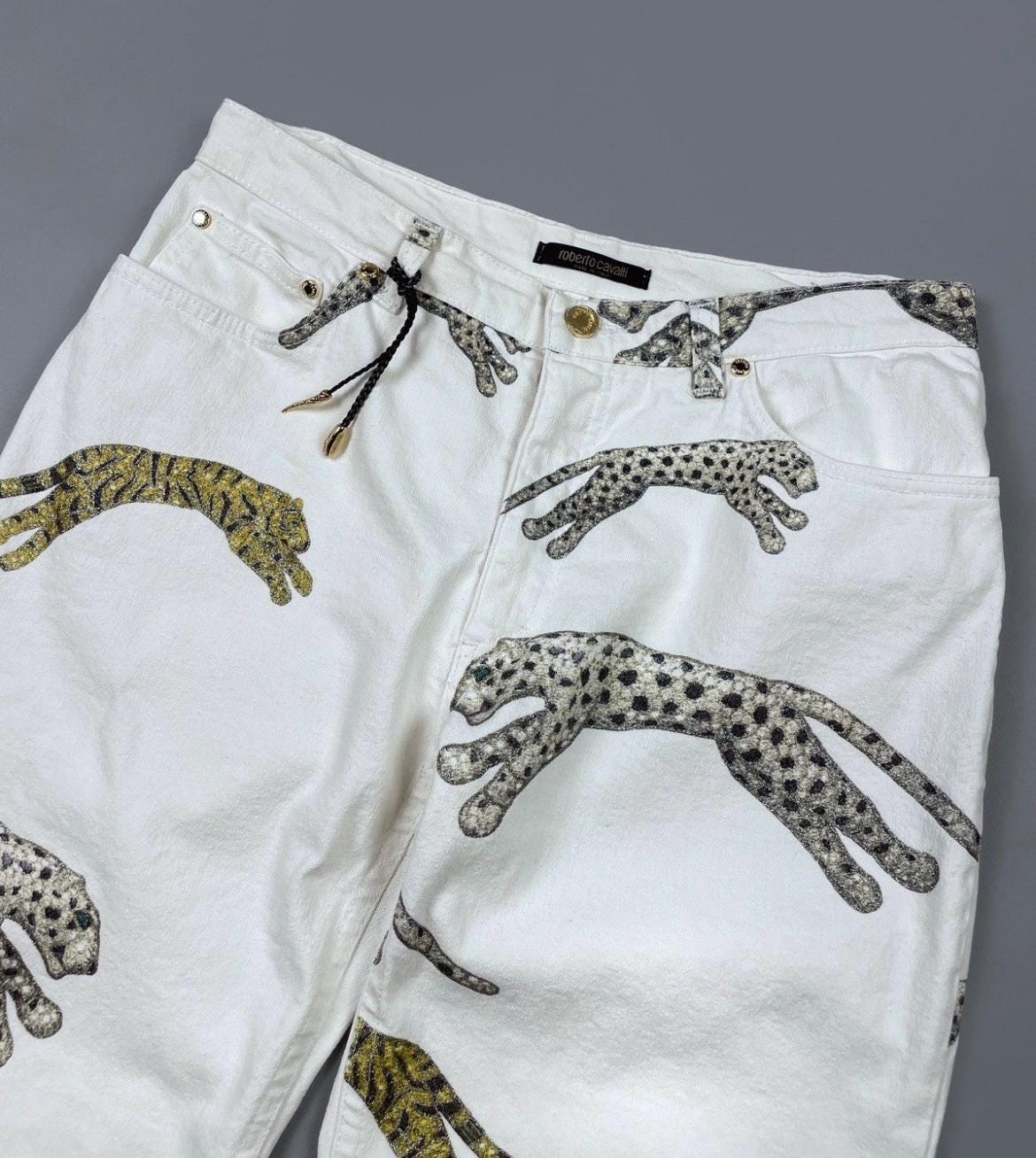Jean Droit Vintage Imprimé Léopard Roberto Cavalli - Taille M (29) - Années 90, Excellent état