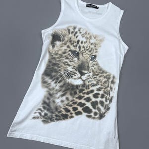 Vintage Women's Dolce&Gabbana Leopard " Born to be Wild " White Tank Top Blouse Size 42 Animal Print