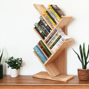 Handmade Wooden 5 Tier Tree Bookshelf, Book Storage Shelves, Desktop Bookcase Display Rack f Study