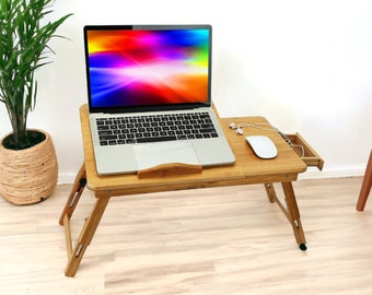 Handmade Bamboo Folding Laptop Notebook Table, Bed Sofa Lap Tray, PC Desk Stand Adjustable Portable