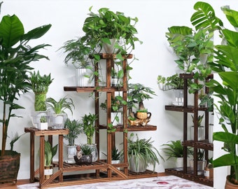 Handmade Wooden 6 Tier Plant Stand, Garden Home Flowerpot Shelf,Display Shelves