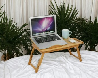 Handmade Wooden Folding Laptop Table,  Notebook Table, Bed Sofa Lap Tray, PC Desk Stand, Adjustable Portable Bamboo