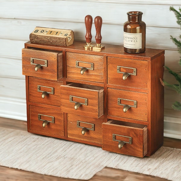 Solid Wood Chest of Drawers 9 Storage Drawers Small Cabinet Bedroom Organize