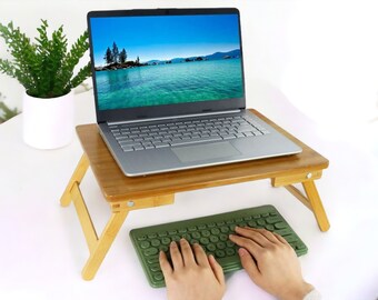 Handmade Wooden Folding Notebook Table Bed Sofa Lap Tray, Multifunctional Lap Desk Breakfast Serving Sofa Tray